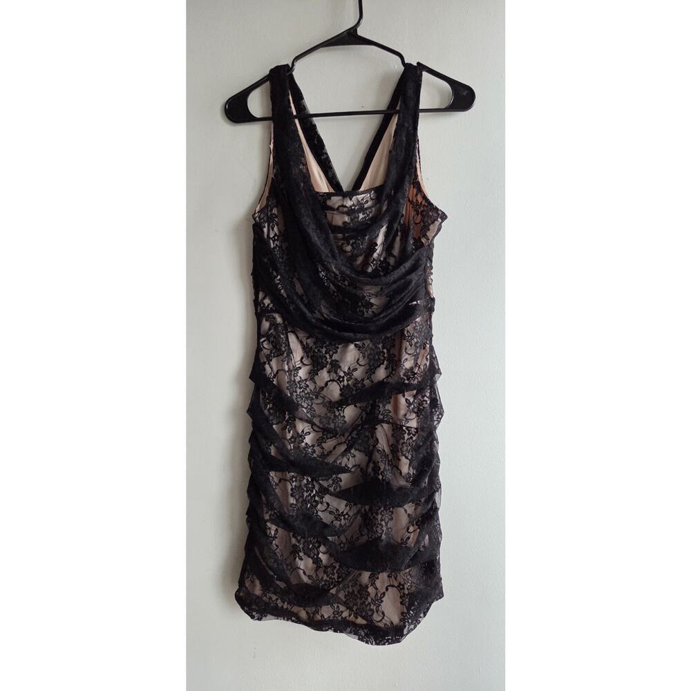 Sleeveless Bodycon Mini Lace Floral Lightweight Black Sexy Romantic Dress 1O - Picture 2 of 11
